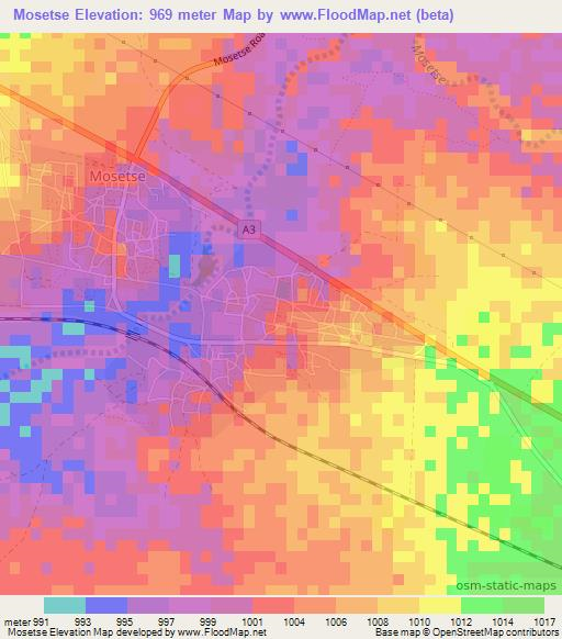Mosetse,Botswana Elevation Map