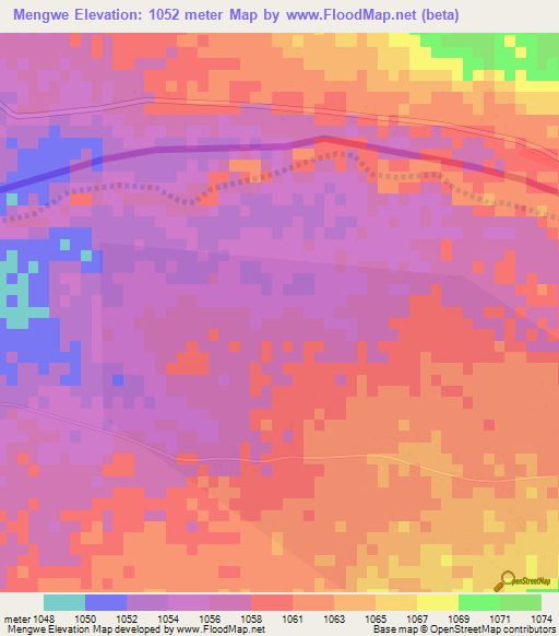 Mengwe,Botswana Elevation Map