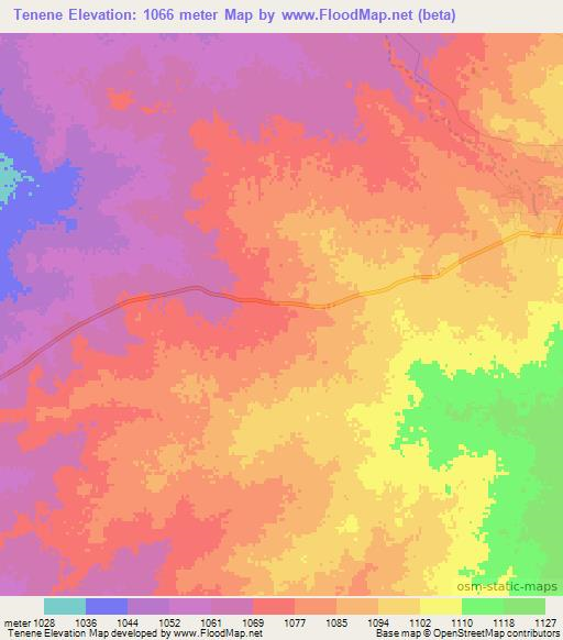 Tenene,Botswana Elevation Map