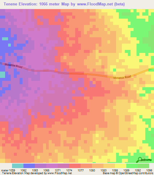 Tenene,Botswana Elevation Map