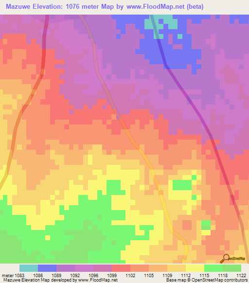 Mazuwe,Botswana Elevation Map