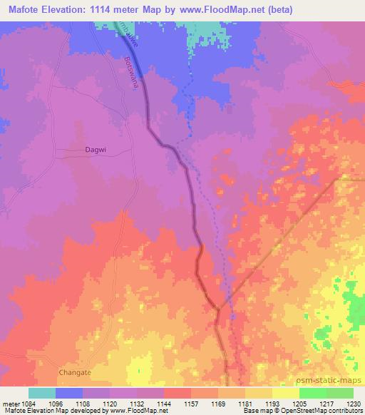 Mafote,Botswana Elevation Map
