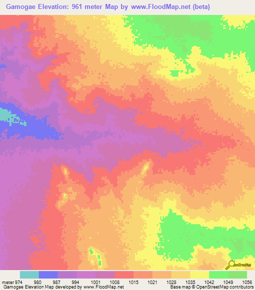 Gamogae,Botswana Elevation Map