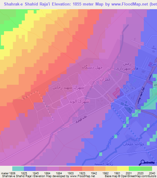 Shahrak-e Shahid Raja'i,Iran Elevation Map