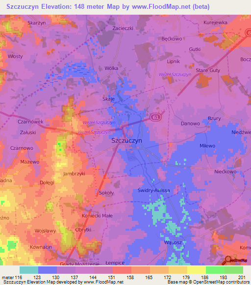 Szczuczyn,Poland Elevation Map