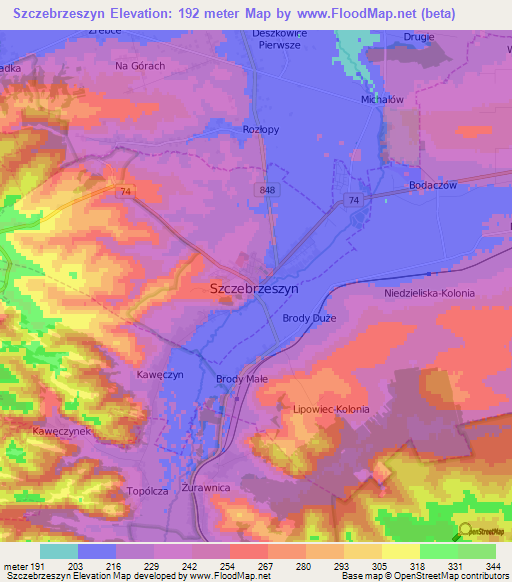 Szczebrzeszyn,Poland Elevation Map