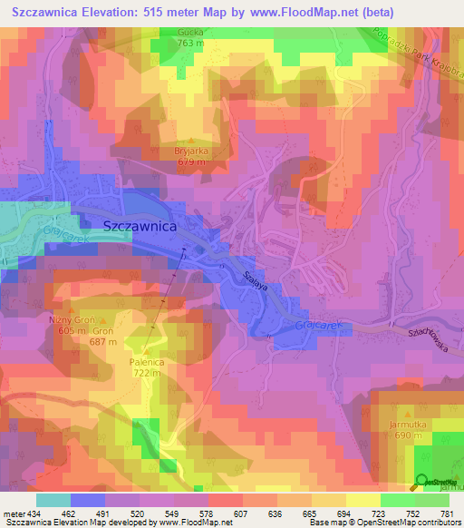 Szczawnica,Poland Elevation Map