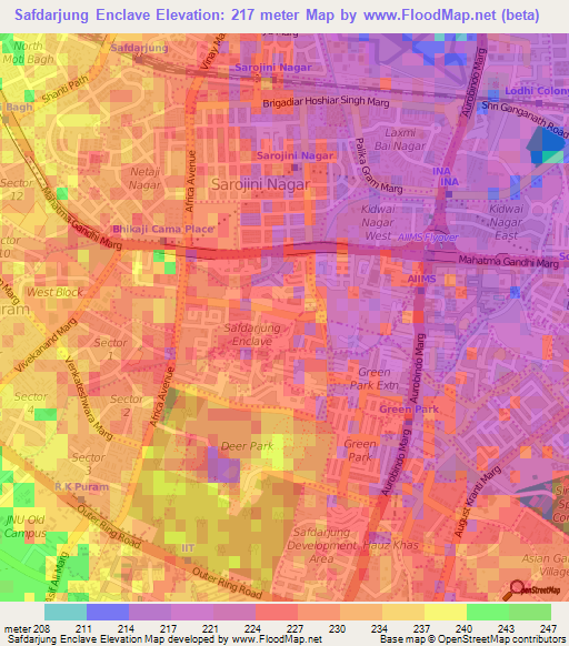 Safdarjung Enclave,India Elevation Map