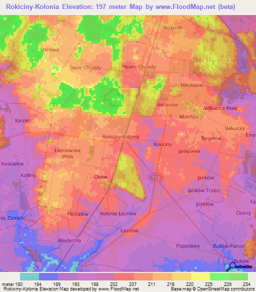 Rokiciny-Kolonia,Poland Elevation Map
