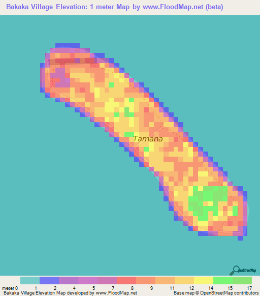 Bakaka Village,Kiribati Elevation Map