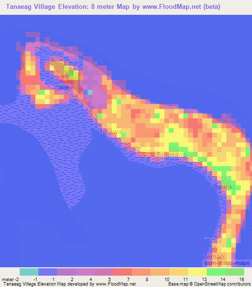 Tanaeag Village,Kiribati Elevation Map