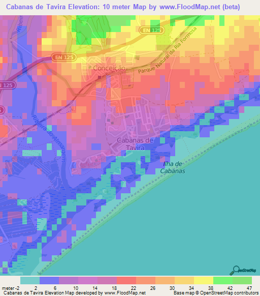 Cabanas de Tavira,Portugal Elevation Map