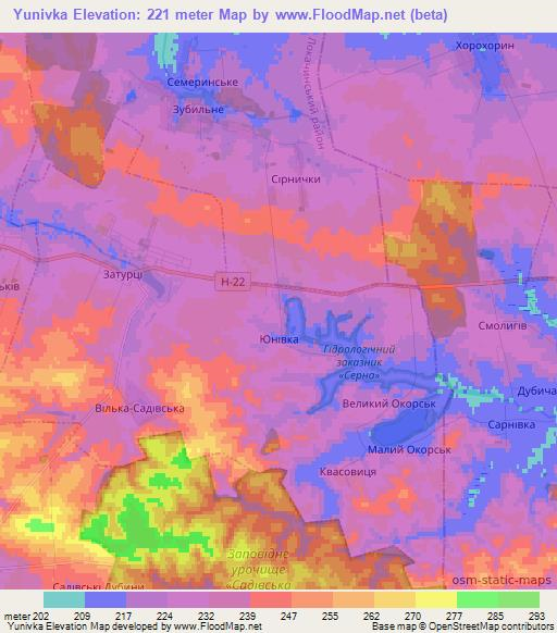 Yunivka,Ukraine Elevation Map