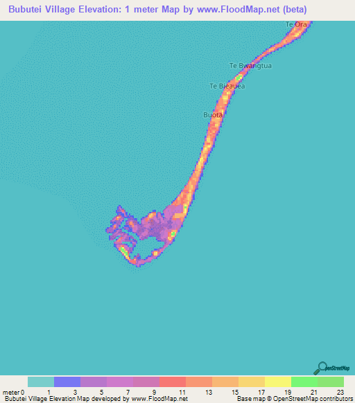 Bubutei Village,Kiribati Elevation Map