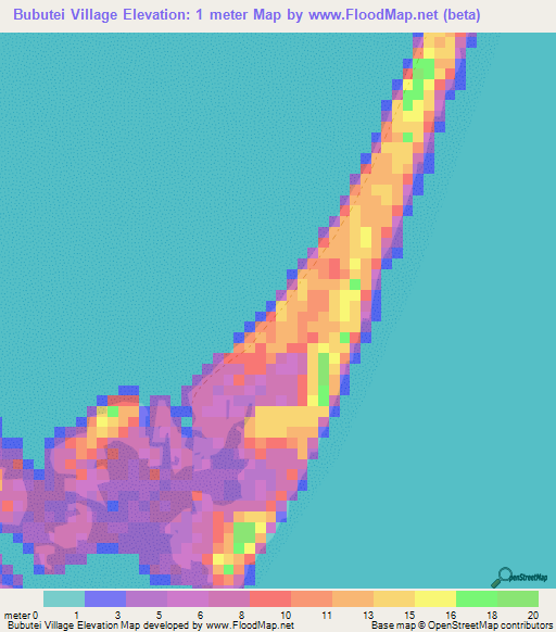 Bubutei Village,Kiribati Elevation Map