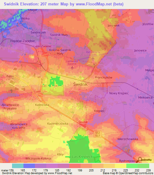 Swidnik,Poland Elevation Map