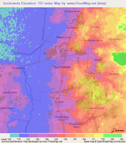 Suchowola,Poland Elevation Map
