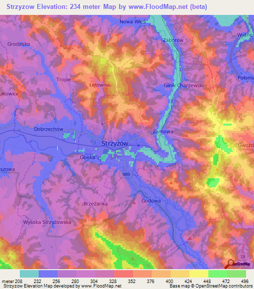 Strzyzow,Poland Elevation Map