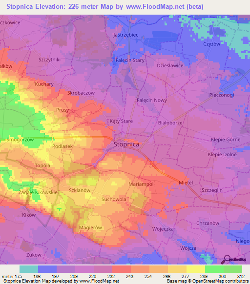 Stopnica,Poland Elevation Map