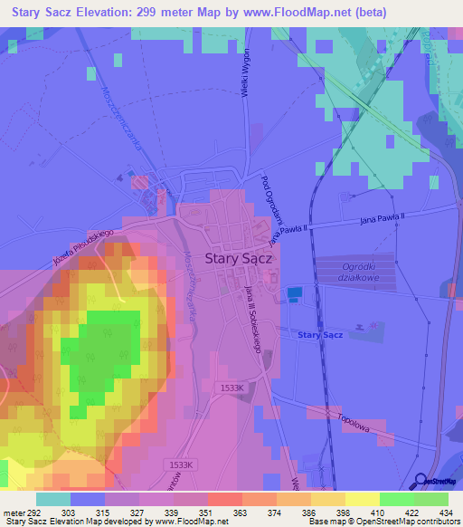 Stary Sacz,Poland Elevation Map