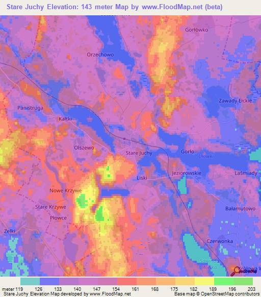 Stare Juchy,Poland Elevation Map