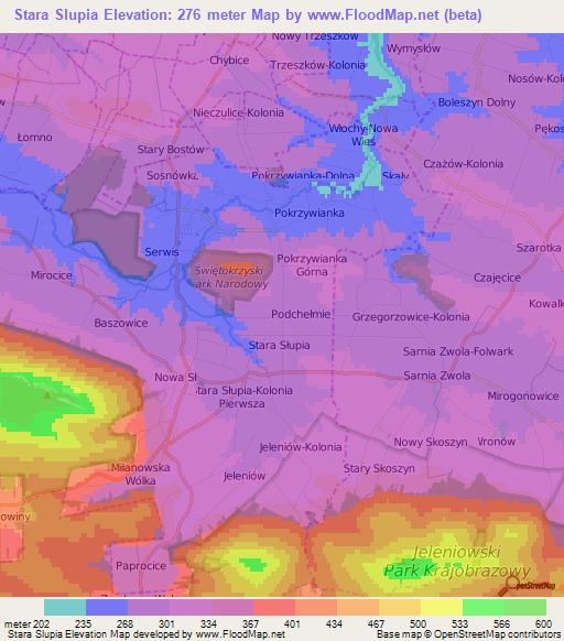 Stara Slupia,Poland Elevation Map