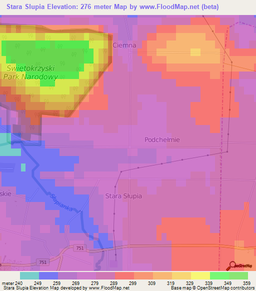 Stara Slupia,Poland Elevation Map