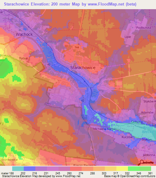 Starachowice,Poland Elevation Map