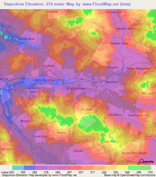 Staporkow,Poland Elevation Map