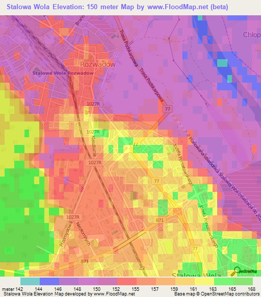 Stalowa Wola,Poland Elevation Map