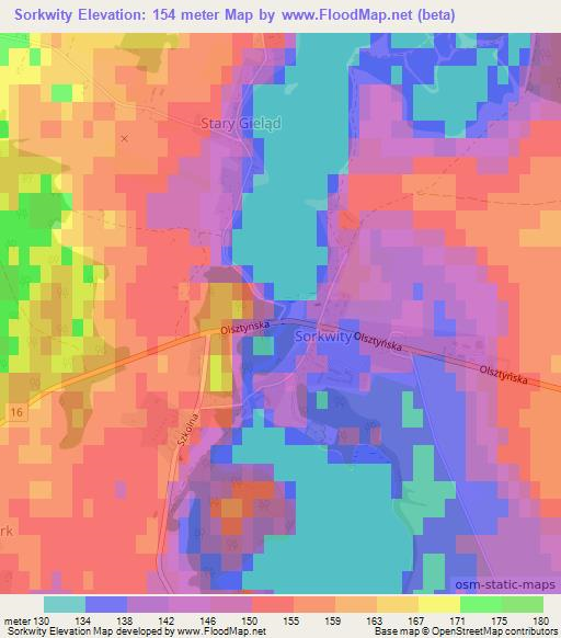 Sorkwity,Poland Elevation Map