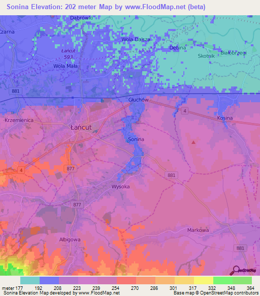 Sonina,Poland Elevation Map