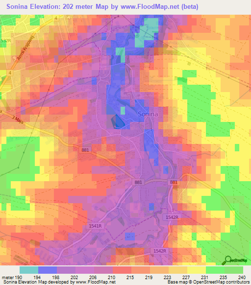 Sonina,Poland Elevation Map