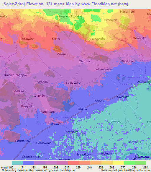Solec-Zdroj,Poland Elevation Map