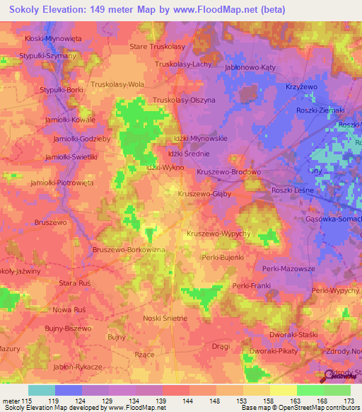 Sokoly,Poland Elevation Map