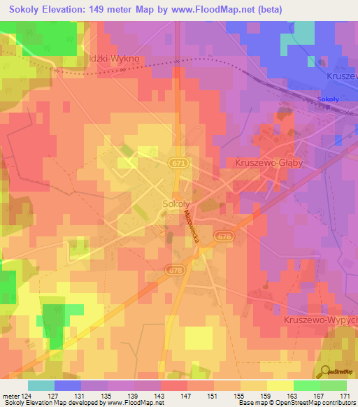 Sokoly,Poland Elevation Map