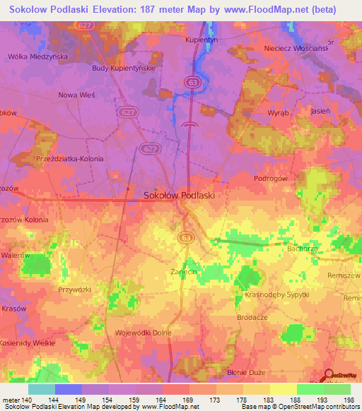 Sokolow Podlaski,Poland Elevation Map