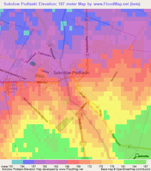 Sokolow Podlaski,Poland Elevation Map