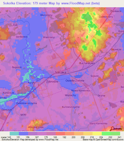 Sokolka,Poland Elevation Map