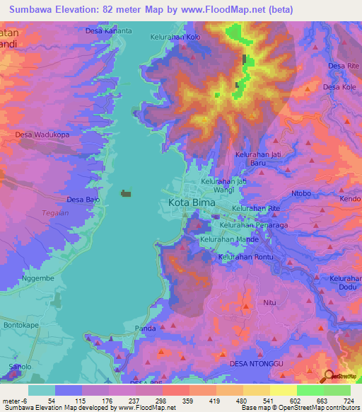 Sumbawa,Indonesia Elevation Map