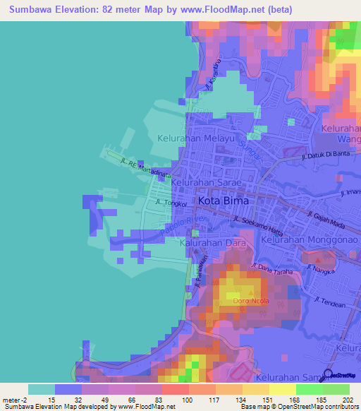 Sumbawa,Indonesia Elevation Map