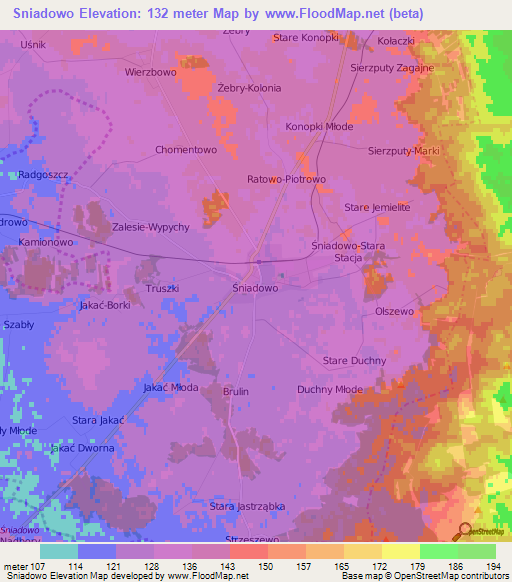 Sniadowo,Poland Elevation Map