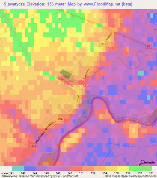 Slawatycze,Poland Elevation Map