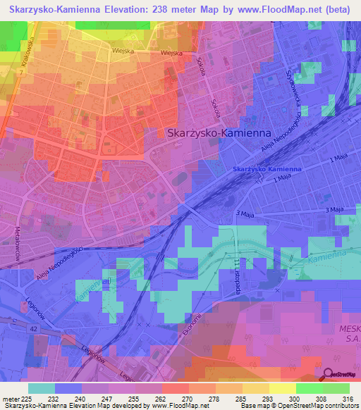 Skarzysko-Kamienna,Poland Elevation Map