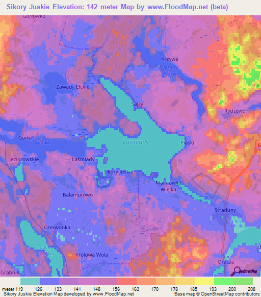 Sikory Juskie,Poland Elevation Map