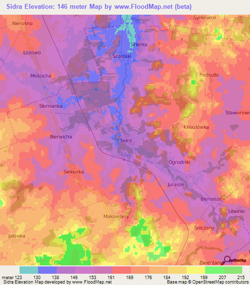 Sidra,Poland Elevation Map