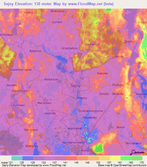 Sejny,Poland Elevation Map
