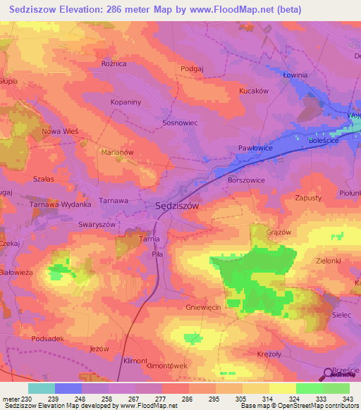 Sedziszow,Poland Elevation Map