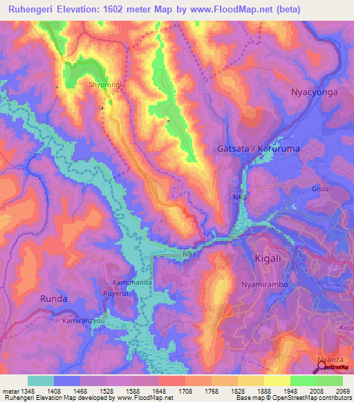 Ruhengeri,Rwanda Elevation Map