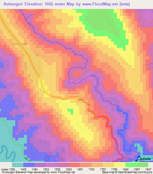 Ruhengeri,Rwanda Elevation Map